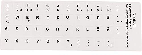 Keyboard Stickers, Black Letters with White Background, for all Laptops Desktop Computer's Keyboard (German_White)