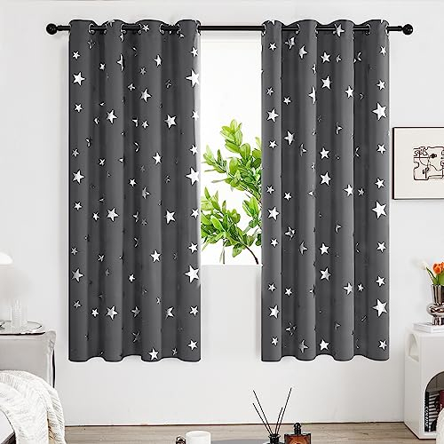 Deconovo Blickdichte Gardinen Kälteschutz Lärmschutz Vorhang Blickdicht Sterne, 175x140 cm(HöhexBreite), Dunkelgrau, 2er Set