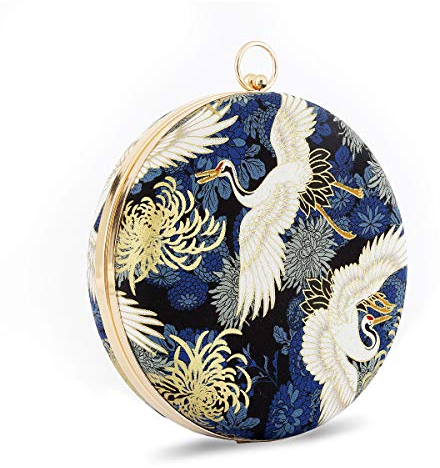 zebrum Womens Red-crowned crane Vintage Clutch Bag Designer Evening Handbag,Lady Party Clutch Purse (Blue-Big round)