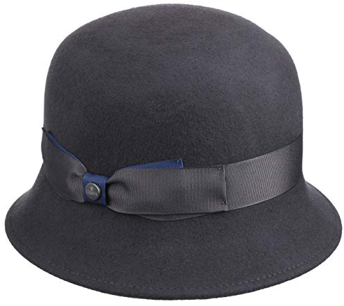 LIERYS Collana Glockenhut Damen - Made in Italy - Filzhut aus 100% Wolle - Handmade - Ripsband mit Schleife - Farbvielfalt - Größen 55-58 cm - Wollhut Herbst/Winter grau M (57-58 cm)