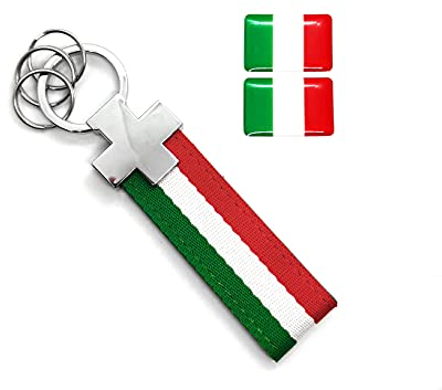 PTDecals 1 Stück gewebter Gürtelriemen Auto Schlüsselring Schlüsselbund Italien Flagge IT Italienische Farbe 4,72 x 0,98