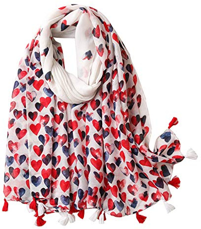Clest F&H Longue Écharpe Douce Châle Foulard Imprimé Coeur Rouge et Bleu Pour Tenues De Vacances Accessoires