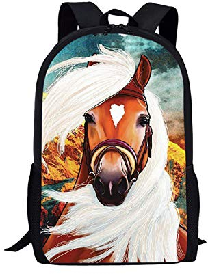 Belidome Kinder-Schulrucksack für Jungen und Mädchen, Schultertasche, Büchertasche, Pferd 4, Einheitsgröße