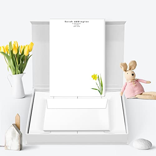 Me Loovely Watercolour Flowers Personalised Letter Writing Set Letterhead Paper & Envelopes Stationery Supplies with Gift Box | Christmas Gifts (A5 Size, Pack of 30)