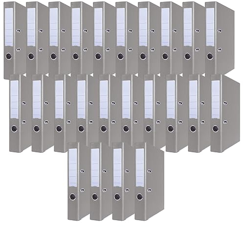 OFFICER PRODUCTS 24er Pack Ordner Grau DIN A4/50 mm/Papier Pappe/Kunststoffbezug PP Schlitzordner Büroordner Pappordner Aktenordner Metall Kantenschutz