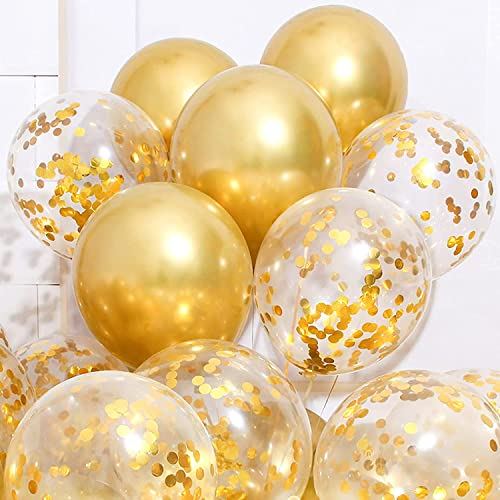 OHugs Gold Balloons - Pack of 65 Pcs 12 Inch 40 Metallic & 20 Gold Confetti Balloon for Baby Shower Decorations, Birthday Party Balloons Wedding Celebrations, Funeral, Engagement, Retirement