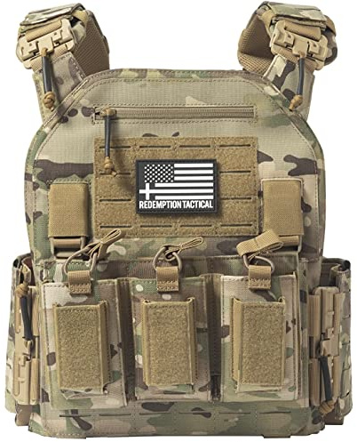 Crusader 2.0 Tactical Airsoft Vest with Molle Quick Release Buckles and Side Cummerbund Pouches and Triple mag Pouch(OCP Camo)