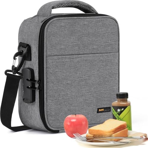 SafeDelux Lockable Lunch Box with Combination Lock,Insulated Lunch Bag Reusable Leakproof Cooler bag For Travel Work (Grey)