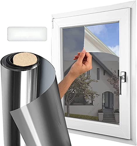 Gutsbox Mirror Window Film Privacy One Way Clear Window Covering Privacy One Way UV Window Film, Anti Glare Glass Privacy Film for Windows, Self Adhesive, Static Cling