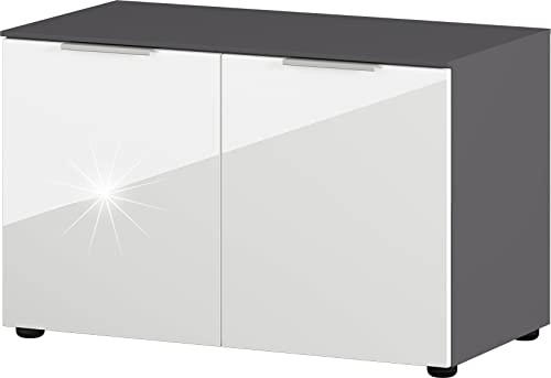 Marca Amazon - Alkove Zapatero con puertas de cristal, 40 x 75 x 48 cm, grafito/blanco