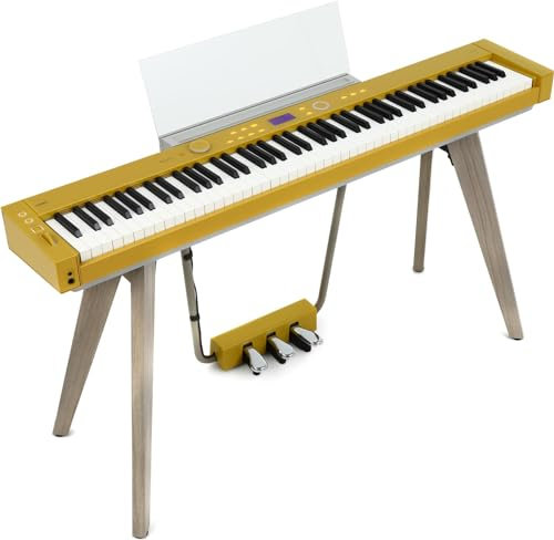 Casio Privia PX-S7000 Portable Digital Piano w/88 Hybrid Weighted Keys, 400 Tones, Touch Sensor Controls, Stand w/ 3 Pedals, Bluetooth, USB, AC Adapter, 32W Speakers, Harmonious Mustard (PX-S7000HM)
