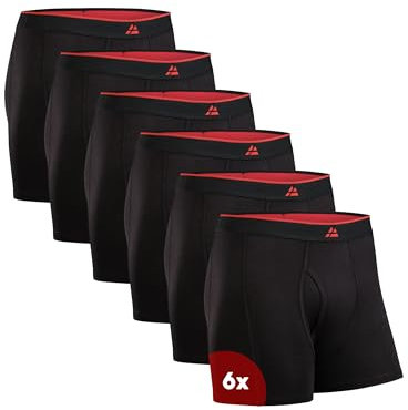 DANISH ENDURANCE Men's Bamboo Boxers, Comfortable, Breathable Underwear, Tagless, Optional Open Fly, 6 Pack, Black Fly, L