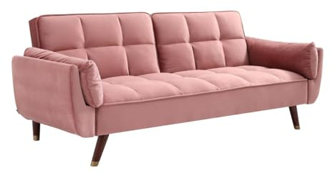 Vente-unique-Klappsofa 3-Sitzer mit Schlaffunktion - Samt - Rosa - GULCAN