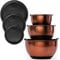 Samma Copper Mixing Bowl Set - Stainless Steel Body with Black Silicone Bottom - 3 Piece Set with Lids