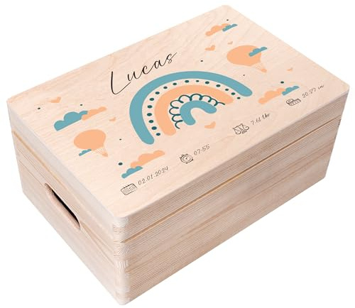 Creative Deco Erinnerungsbox Baby Personalisierte mit Namen - Elefant | Individuelle Erinnerungskiste Geschenk zur Geburt für Mädchen und Jungen | Holzkiste mit Deckel Zeitkapsel | Farbdruck
