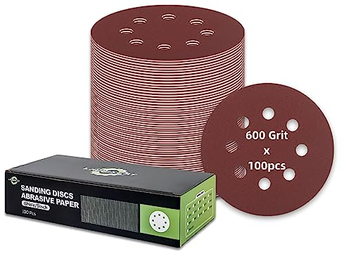 100 Pièces Disques de Ponçage 8 Trous 125mm Ponceuse Excentrique Orbitales Aléatoires Cloisons Sèches Ponceuse Girafe Disques Abrasifs Velcro A-600 Grain