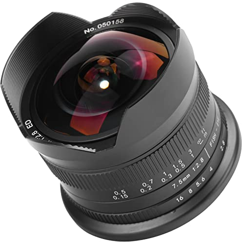 Objectif Fisheye 7.5mm F2.8 II Objectif APSC 190° Adapté pour Appareil Photo à Monture M4/3, pour GM1, GM5, GM7, GX1, GX7, GX8, GX85, GX9G, G1, E-PM1, E-PM2, E-P1, E-P2, E-P3, E-P5, E-M1, Etc
