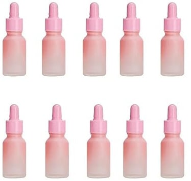 YORROR 10 Pcs 10ml Glass Dropper Bottle,Empty Refillable Gradient Pink Dropper Bottle Travels Bottle for Essential Oils,Aromatherapy,Perfume,Cosmetic, Laboratory
