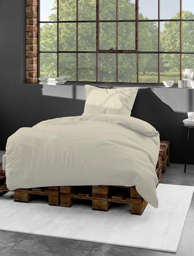 Bierbaum Bettwäsche 3899, Mako-Satin, 100% Baumwolle, Designed in Germany, Beige 80, 135 x 200 + 80 x 80 cm