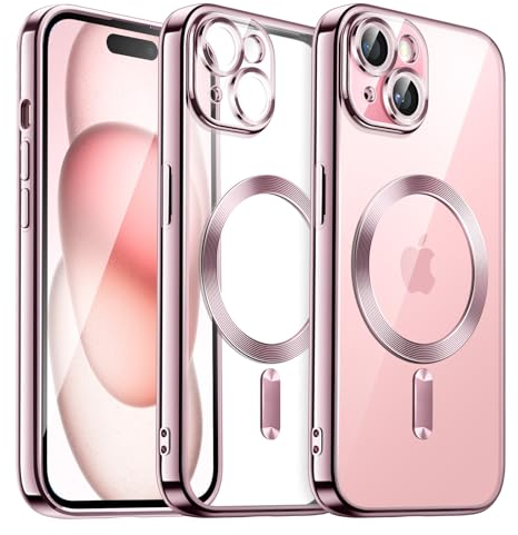 JETech Soft Clear Case for iPhone 15 6.1-Inch, Camera Lens Full Protection, Compatible with MagSafe Wireless Charging, Shockproof Electroplated TPU Phone Cover (Pink)