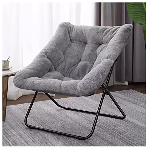 Comfy Saucer Chair Folding Faux Fur Lounge Chair for Living Room,Oversized Folding Accent Chair Soft Furry Lounge Lazy Chair Metal Frame Moon Chair for Bedroom (Color : Gray)