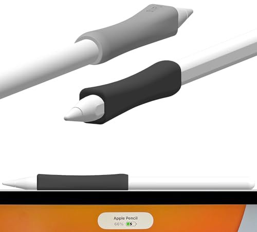 2 Pack SIXFU Grip Case Cover Designed for Apple Pencil 2nd Generation/Apple Pen USB-C Grip, Support Magnetic Charging Accessories for iPad Pencil Stylus Pen(Black,Gray)