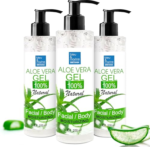 Gel d'Aloe Vera 100% Naturel, Raffermissant Corps, Anti Rides Visage, Hydratant Peau et Cheveux, Apaisant et Réparateur Cheveux (Après Soleil, Après le Rasage et l'épilation) - 3 x 200 ml