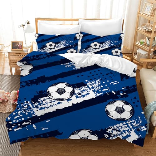 Leleyouzer Fußball Bettwäsche Set 135×200 cm für Jungen,3D Fußball Muster Bettbezug Set für Kinder Teenager,Komfortable Mikrofaser Kinder Bettwäsche (Football 3)