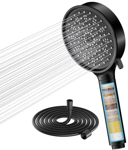 Cobbe Hard Water Filter Shower Head and Hose with 20 Stage Filter, 6 Spray Jet Modes High Pressure Bathroom Shower Head, Large Powerful Handheld Showerhead for Residual Chlorine Remove (Black)
