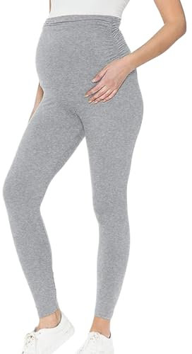 Legging de grossesse long pour femme - Taille haute - Opaque - Pantalon de grossesse opaque - Legging de grossesse - Doux et élastique - Mode de maternité - Yoga - Mode de maternité, gris, M