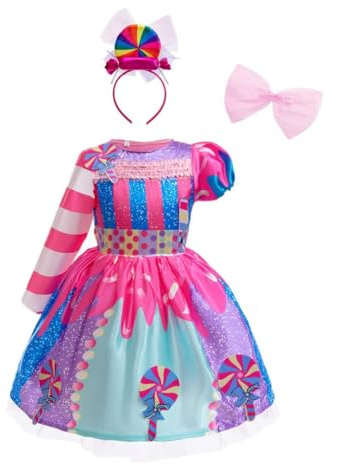 Lito Angels Disfraz Vestido de Carnaval Princesa Caramelo Piruleta con Diadema para Niñas Talla 4-9 años, Rosa