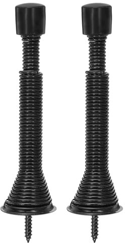 sourcing map Door Stop, 2Pcs Adjustable 3 to 4-11/16 - Spring Steel Door Stopper, Flexible Door Stoppers for Bottom of Door with Rubber Bumper Tips (Black)