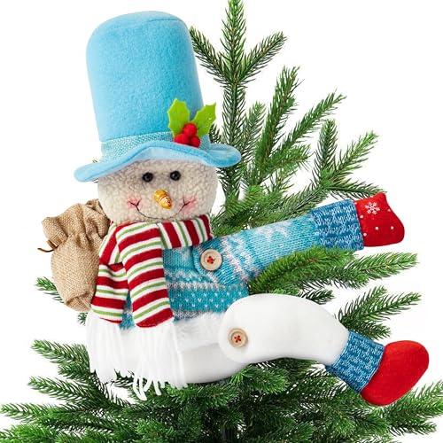 WATINC Puntale per albero di Natale a forma di pupazzo di neve, decorazione unica per albero di Natale, divertente pupazzo di neve in peluche, decorazione per casa, festival, vacanze, cima