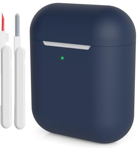 KOKOKA Custodia Case Compatibile con AirPods 2/1 con Kit di Pulizia, Case Cover Protettiva in Morbido Silicone per AirPods 2ª/1ªGenerazione con LED Anteriore Visibile, Senza Moschettone, Deep Blue