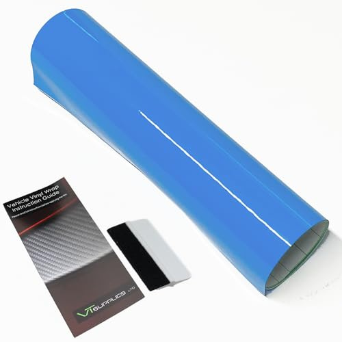 Gloss Car Vinyl Wrap [Self Adhesive Air Release Film] with Squeegee Tool - Outdoor Rated for Car Automotive Use (Light Blue, 30 x 152cm)