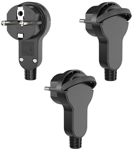 3 Stück Schuko Stecker Flach, Extraflach Schutzkontakt Winkelstecker mit Klappgriff, 250V 16A für Kabel bis 3x1,5 mm² Schuko Stecker Flachstecker, Schwarz