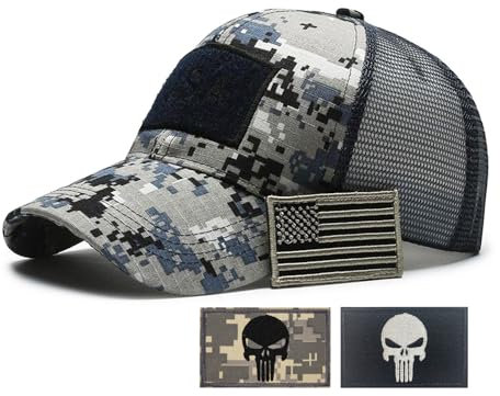 YUSENGMOO USA Flagge Baseballkappe,Gesticktes Patch Trucker Hut,Mesh Hut,Outdoor Sonnenhut,Graublau Hut + Patch (5,L)