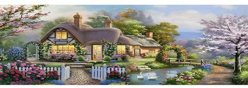 SHEGZHUC 110 x 50 cm Diamond Painting Maison de campagne européenne Diamond Painting Paysage Diamond Painting Grand XXL Peinture diamant Art Broderie Point de Croix Images Cadeau Décoration murale