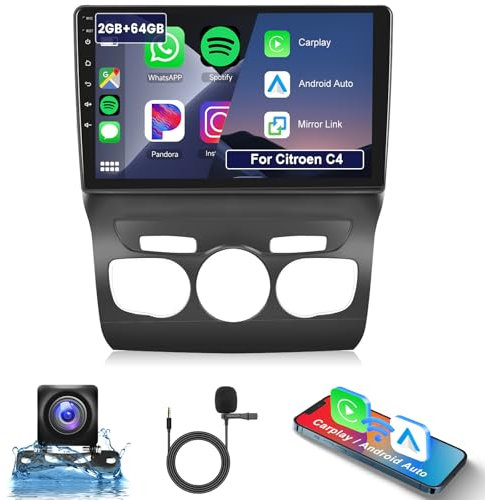 Hodozzy 2G+64G Radio para Citroen C4 B7 C4L DS4 2013-2017 con Carplay Inalámbrico Android Auto, Pantalla Táctil de 10 Pulgadas con Canbus, Radio Android con GPS WiFi Bluetooth FM RDS HiFi Cámara