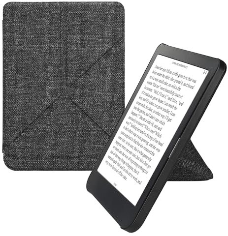 kwmobile Coque Compatible avec Kobo Clara BW/Colour - Étui à Rabat en Tissu pour Liseuse - Gris foncé