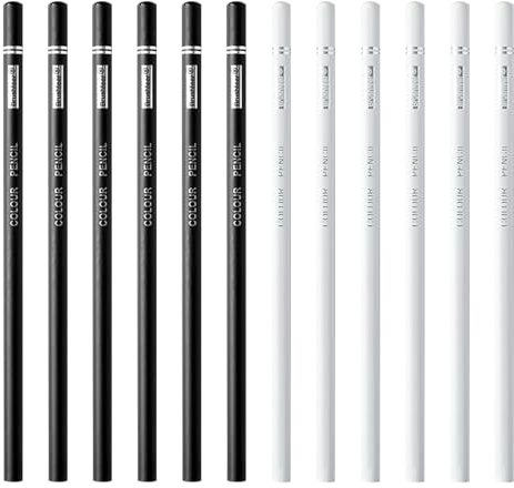 12 Stücke Skizzieren Highlight Pen, 6 Weißer 6 Schwarz Kohle Bleistift Bunte Holzkohlestifte Weiß Bleistift Set Highlight Malstifte Professionell Kohlestifte Zum Zeichnen für Anfänger und Künstle