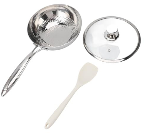 Kuuleyn 316 Stainless Steel Frying Pan,Frying Pan with Lid,Skillet Triple Layer Prevents Stick Hammer Grain Low Oil Smoke Stir Fry Pan Food Supplement Pot for Kitchen