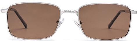 SOJOS Retro Rechteckig Metall Polarisiert Sonnenbrille Herren Damen 90er Quadratische Trendy Klassisch UV400 Schutz Sonnenbrille SJ1215 Silber Braun Linse