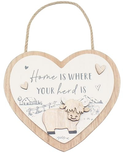 Highland Cow Heart Plaque Home | Hanging wooden heart plaque, Highland Cow design
