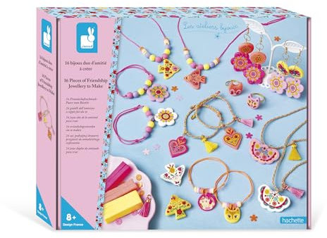 Janod - 16 Bijoux d'Amitié à Créer - Breloques à Créer en Autonomie en Pate Polymère - Kit de Loisirs Créatifs - Stimule la Créativité - Activité Manuelle pour Enfant - Dès 7 Ans et + - J09186