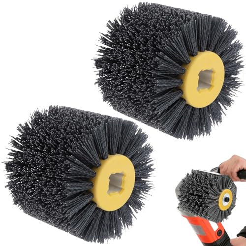 Lot de 2 brosses en nylon - Grain 120 - Brosse de polissage - Roue de tréfilage - Brosse pour rouleau abrasif, ponceuse à brosse, machine à satiner - Embouts de ponçage (gris)