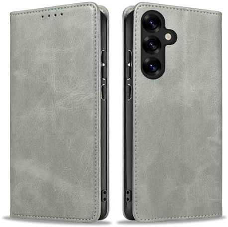 LBH Handyhülle Smartphone-Hülle für Samsung Galaxy S25 Klapphülle Magnetverschluss Kartenfächer Geldfach Standfunktion Case Etui Rundumschutz Schutzhülle Grau