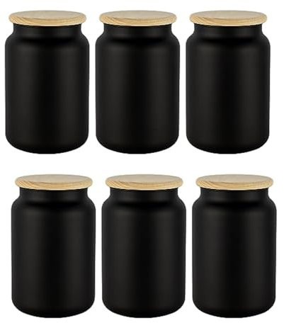 TREND FOR HOME 6 schwarze Vorratsgläser mit Holzdeckeln Set aus luftdichten 970 ml Gläsern für Tee, Kaffee und andere Dinge Gewürzgläser | Eco Storage | Mattschwarz