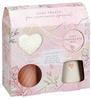 Cosy Treats Gift Set - Includes: Cosy Socks, Mix, Shaped Candle, Hot Drinks Mug - Includes Mix, Socks, A Candle And Mug To Help That Special Someone Relax