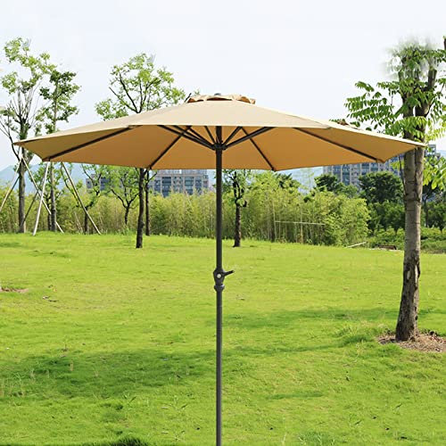UQACHG Parasol Rond avec Manivelle, Robuste, pour Jardin, Terrasse, Cour, Plage, Piscine, Marché, Vert Foncé, Beige, Kaki,Khaki-2.7M